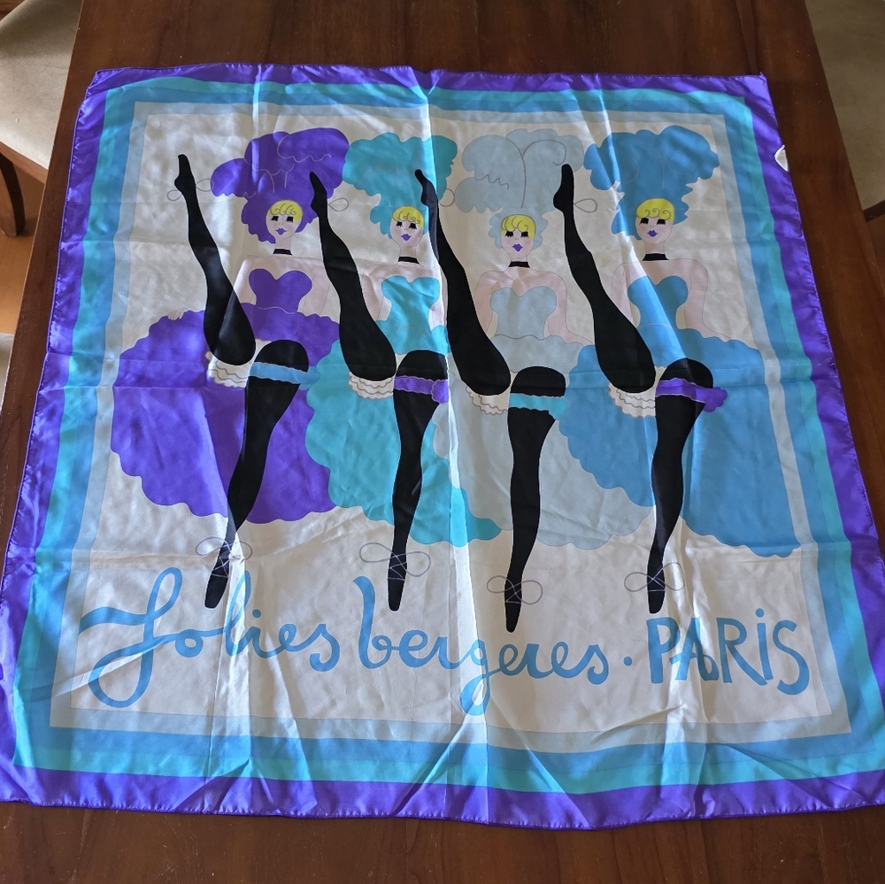 RARE Parisian Silk Scarf FOLIES BERGERES PARIS Can-Can Dancing Girls